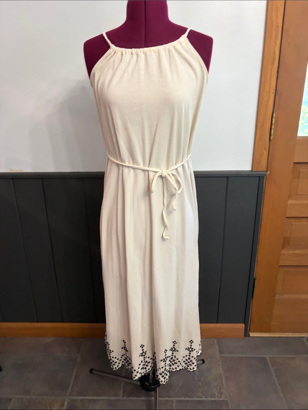 Women’s Cream Halter Maxi Dress with Tie Waist